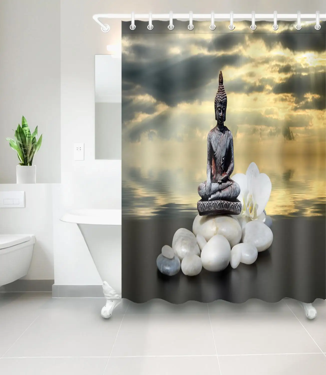 Занавеска для душа с китайской статуей Будды s Водонепроницаемая прочная