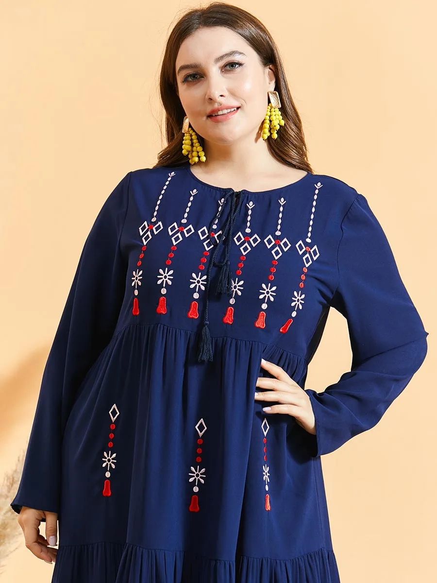 

Elegant Embroidery Maxi Dress Tassels Muslim Abaya Bohemia African Dashiki Vestidos Kimono Long Robes Ramadan Eid Arab Islamic