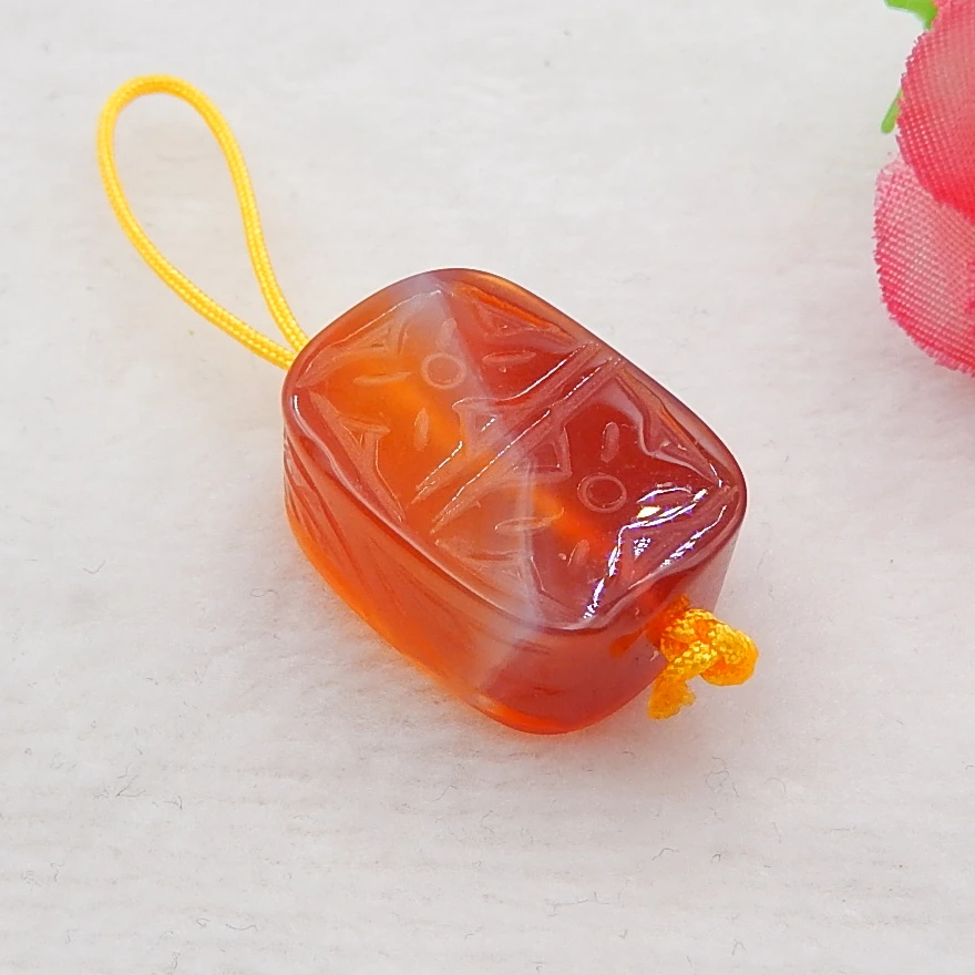 

Semiprecious stone Jewelry,Birthday Gift.Natural Red Agate Fashion Carved Pendant Necklace Bead 20x15x9mm5.8g