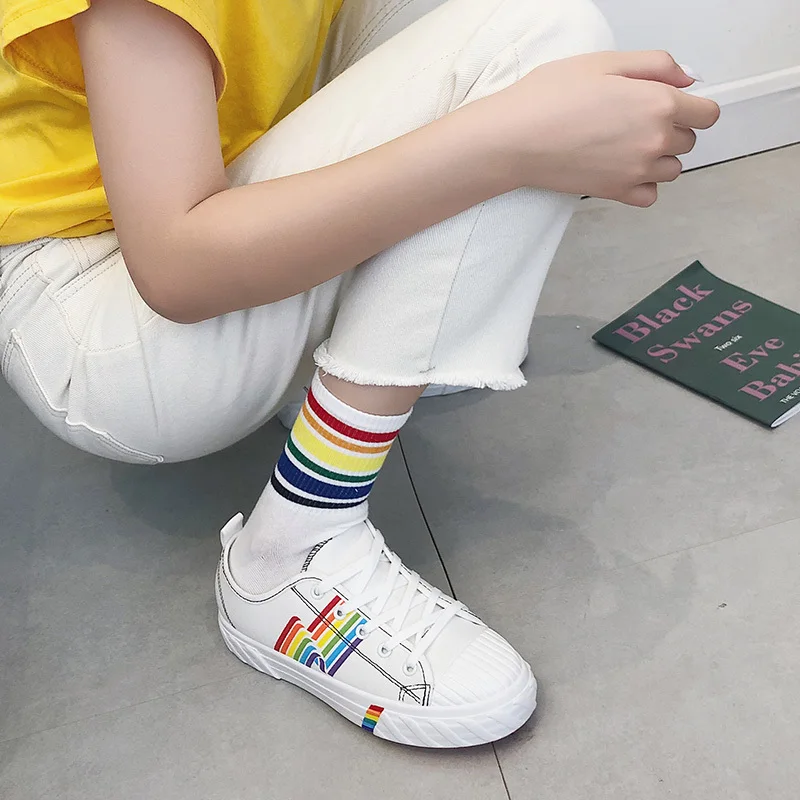 

New Fashion Classic Canvas shoes High quality Espadrilles Women Casual Canvas Shoes Rainbow Printing Comfortable Sneakers U16-66