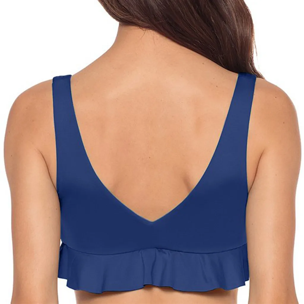 Женский комплект бикини с оборками на подоле однотонный купальник из двух