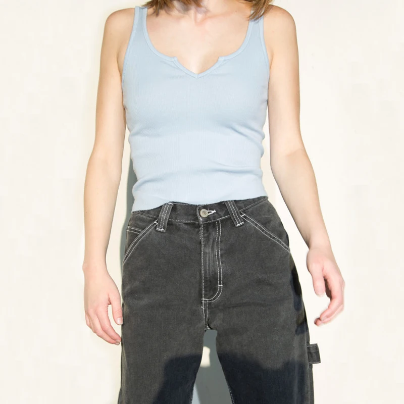 Женский ребристый хлопковый бак с вырезом горловины|Майки| |