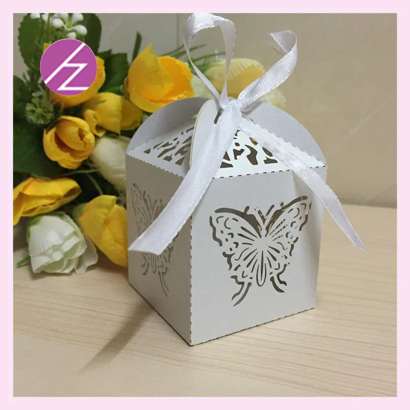 100 шт. изысканные шоколадные жемчужные коробки с бабочкой и кружевной лентой для