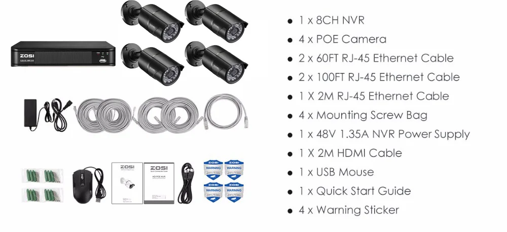 ZOSI 8CH NVR 1080P IP сеть POE Запись видео ИК наружная камера видеонаблюдения системы безопасности домашний комплект видеонаблюдения HDD