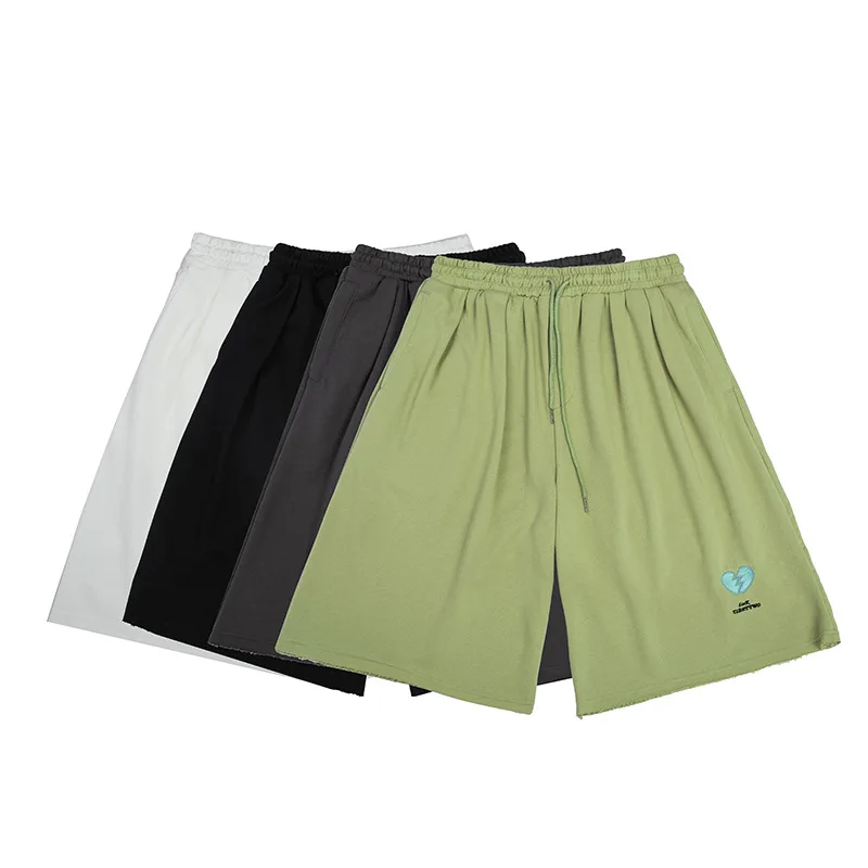 

High street rope elastic sports shorts summer loose love embroidery casual loose SHORTS MEN