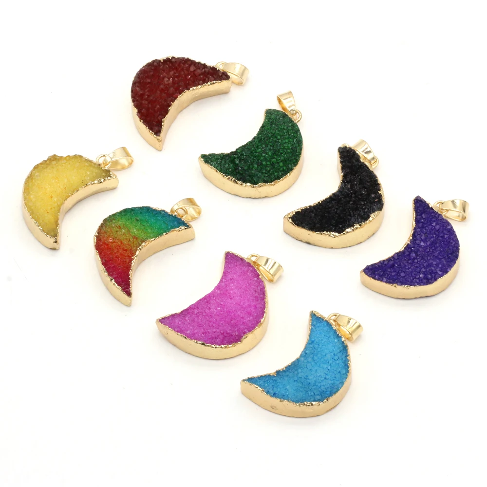 

2pc Natural Stone Druzy Pendants Moon shape Gold plate Druzy Charms for Jewelry Making Diy Women Necklace Earring Gifts
