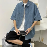 shirt denim 2021 mens short sleeved summer teen casual overalls solid color tidal current college sport fashion the price of