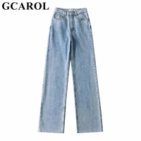 gcarol new women high waisted wide leg pants with rough edge slim and sagging chic stylish bottom burr denim jeans trousers