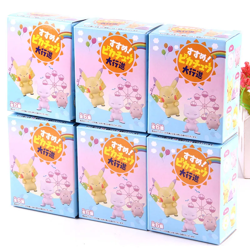with colorful box Аниме Pika parasect Краб Clefairy Jigglypuff сaнтoй, Psyduck ПВХ Коллекционная модель игрушка с рисункам героев из мультфильмов и мини-фигуркы 7 шт./компл - Цвет: with colorful box