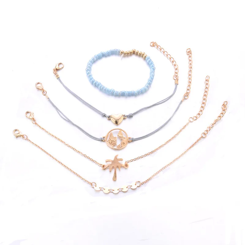 Sindlan 5 шт Простые Модные кокосовое браслеты с деревом Золото Круглый блестка