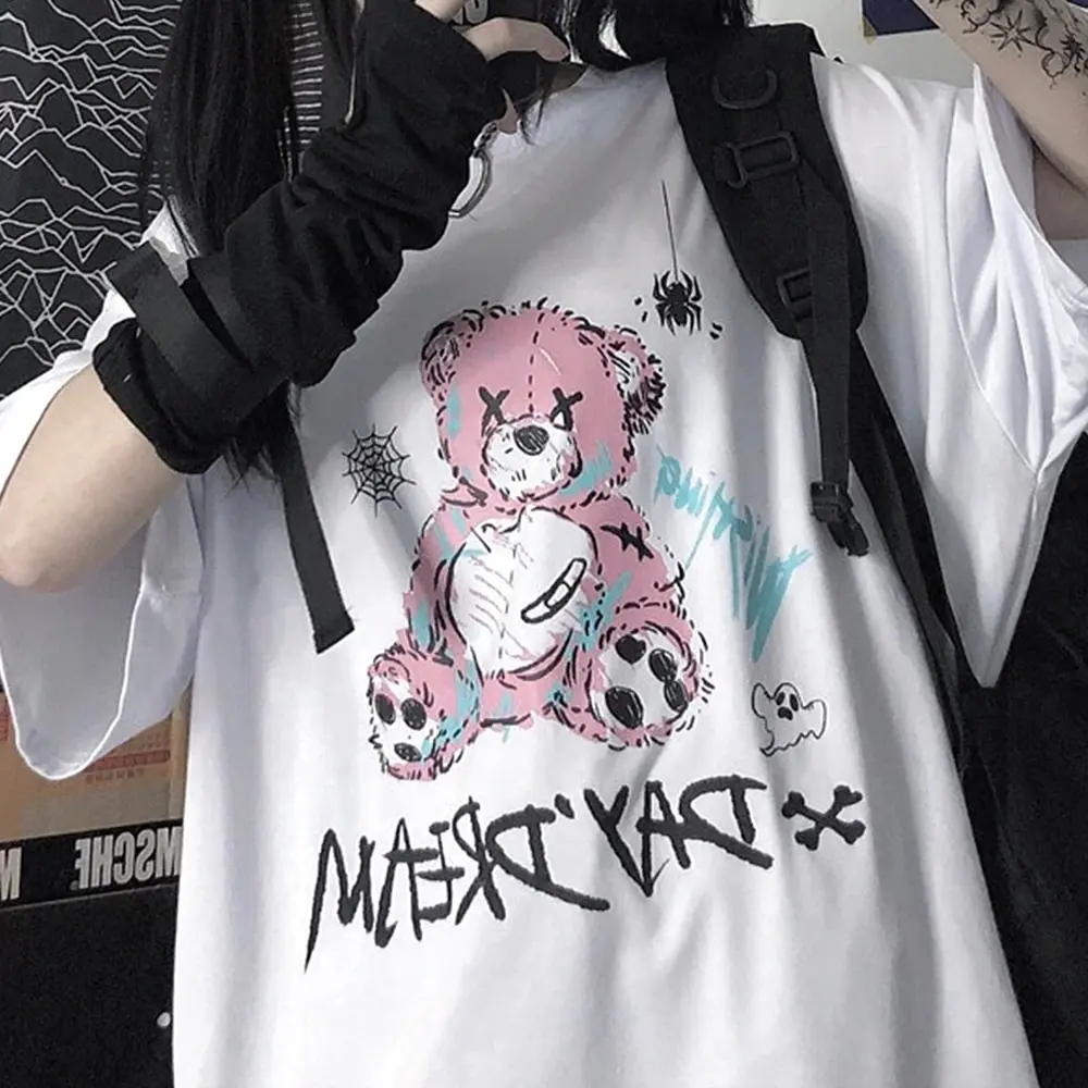 

Printing Casual Harajuk goth Female's tshirts Kawaii Unisex Short Sleeve Anime T Shirt HipHop Summer Women Streetwear Tops 2021