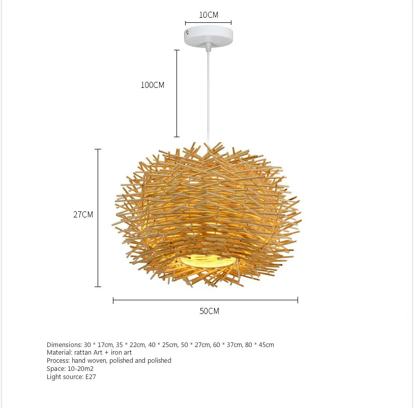 

Handmade Bird Nest Pendant Light Wicker Wood Hotel Restaurant Dinning Room Cafe Bar Nordic Rattan lustre Modern Hanging Suspensi