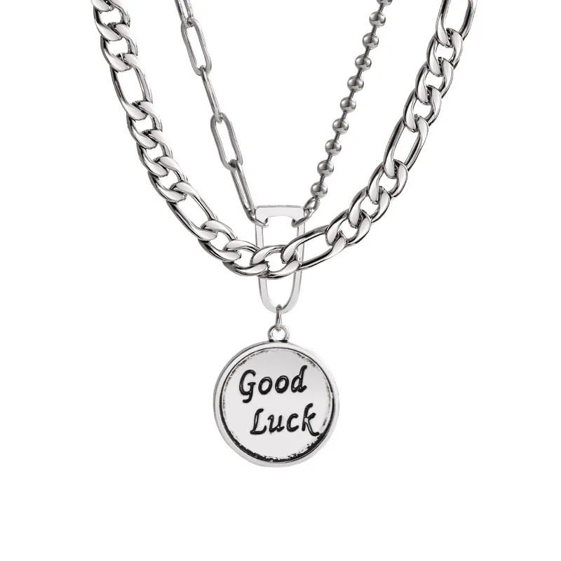 

European and American multi-layer round necklace women retro web celebrity titanium steel sweater chain