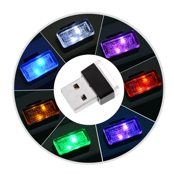 Mini USB Light LED Modeling Car Ambient Light Neon Interior Light Car Jewelry (7 kinds of light colors) 2