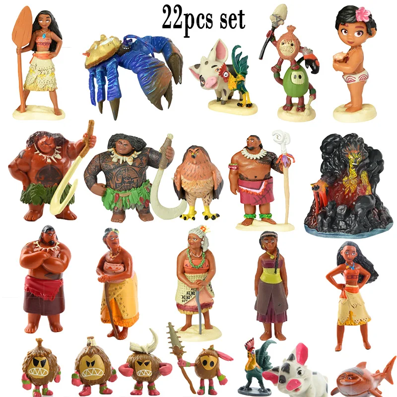 22pcs Moana set Disney 20 шт./компл. принцесса фигурки игрушки Рапунцель, Белоснежка Золушки Белоснежки Фея Рапунцель украшением в виде мягкой игрушки кролика Детский подарок - Цвет: 22pcs Moana set