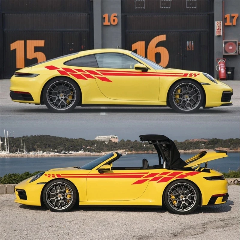 

2pcs Lattice Waistline Car Sticker Car Body Racing Side Door Long Stripe Stickers Auto Vinyl Decal Personality Decoration