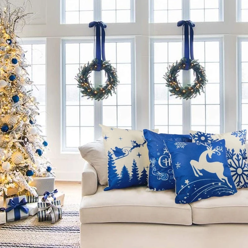 

Christmas Winter Pillow Covers Blue Snowflakes 18X18 Inches Decorative Throw Pillow Case Christmas Decorations