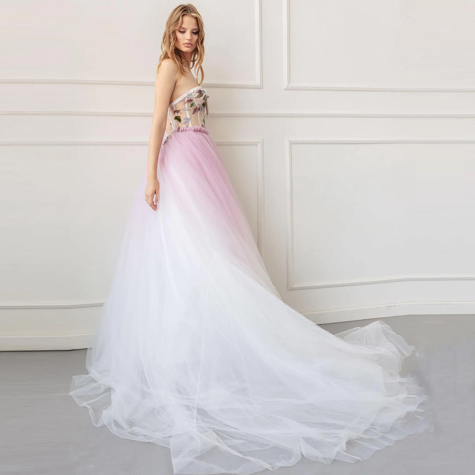 

Лавандовая Свадебная юбка А-силуэта, свадебная юбка с длинным шлейфом, градиентные юбки, официальная вечерняя юбка, бальное платье, Тюлевая ...