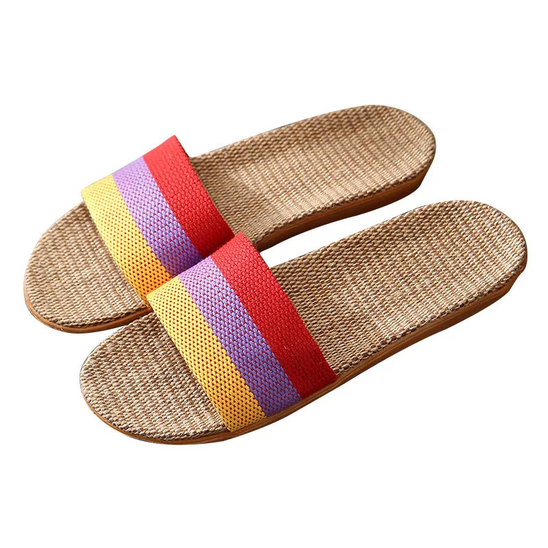 

Summer Linen Women's Slippers Color Casual Indoor Floor Shoes Home Slippers Ladies Open Toe Slippers Flat Shoes Slippers House