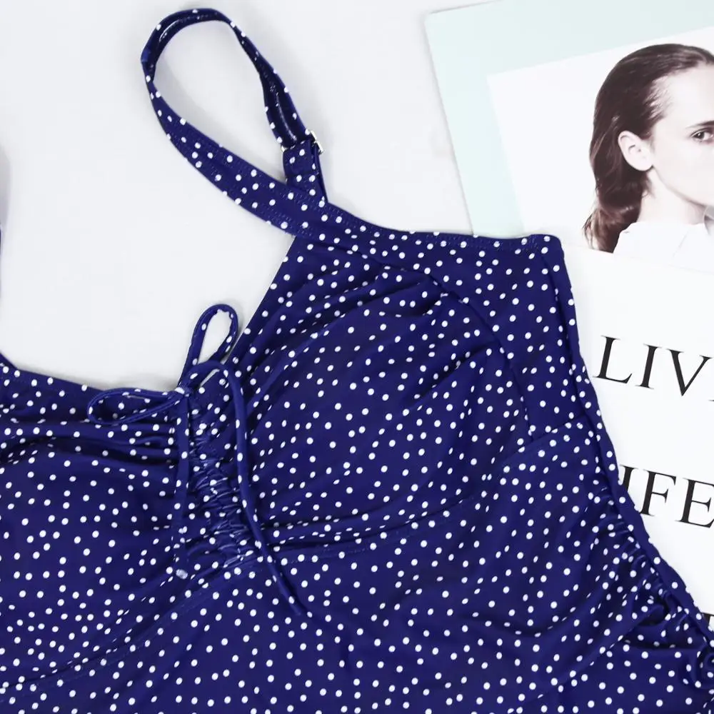

2020 Retro Dots Print Women Swimwear Skirt One piece ruched Tummy Control Swimsuit Shorts Plus size Monokini Bathing suit Dress