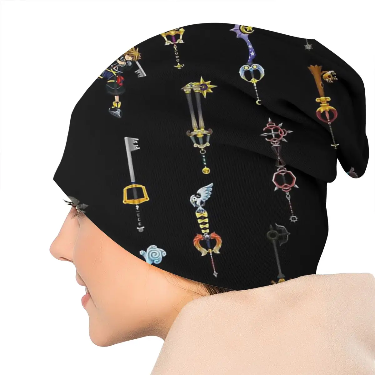 

Dark Keyblades Kingdom Hearts Games Unisex Bonnet Winter Warm Cycling Hats Double Layer Thin Hat Breathable Caps