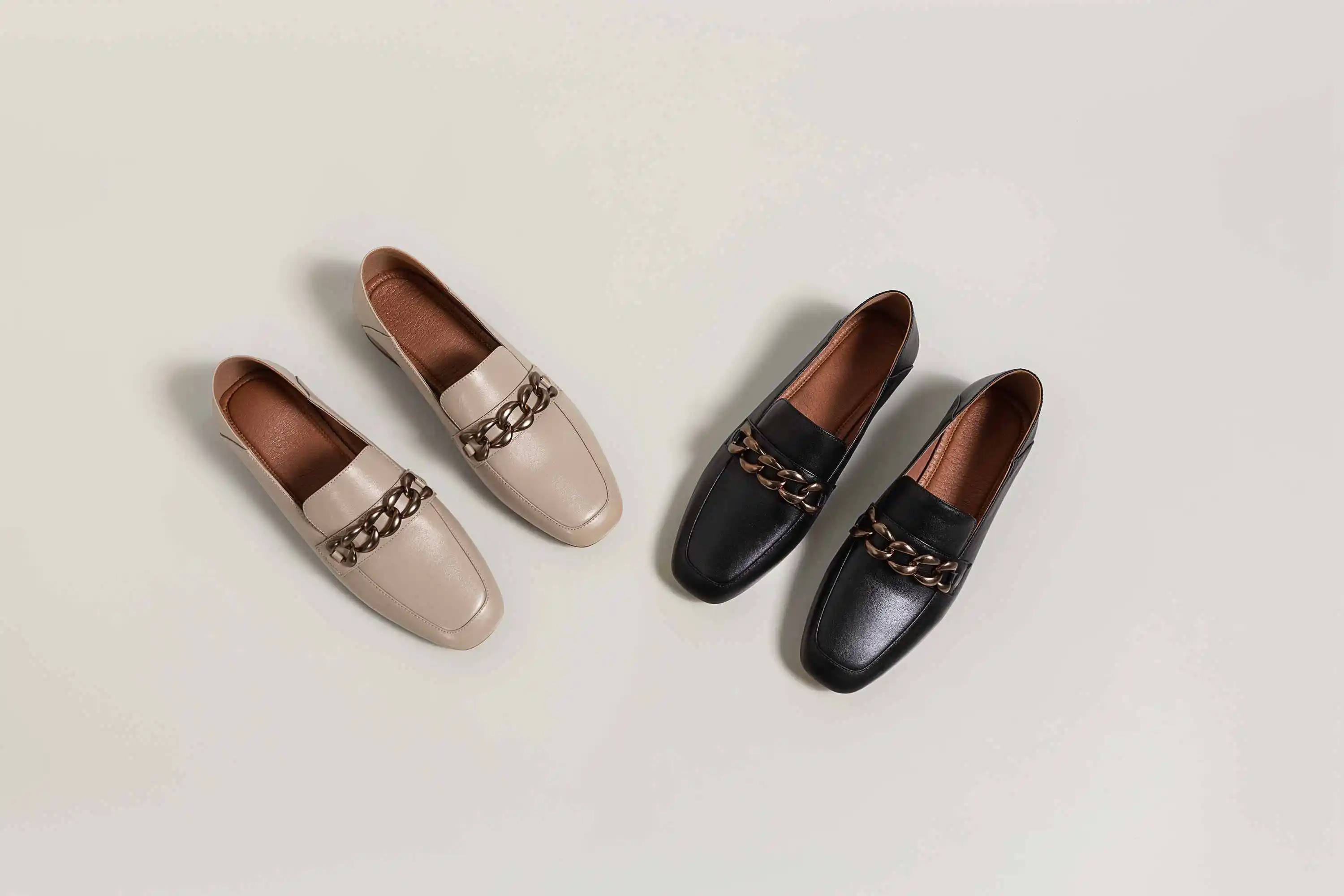 

Krazing Pot leisure England style natural leather chain decorations square toe low heel slip on daily wear dress women pumps L92