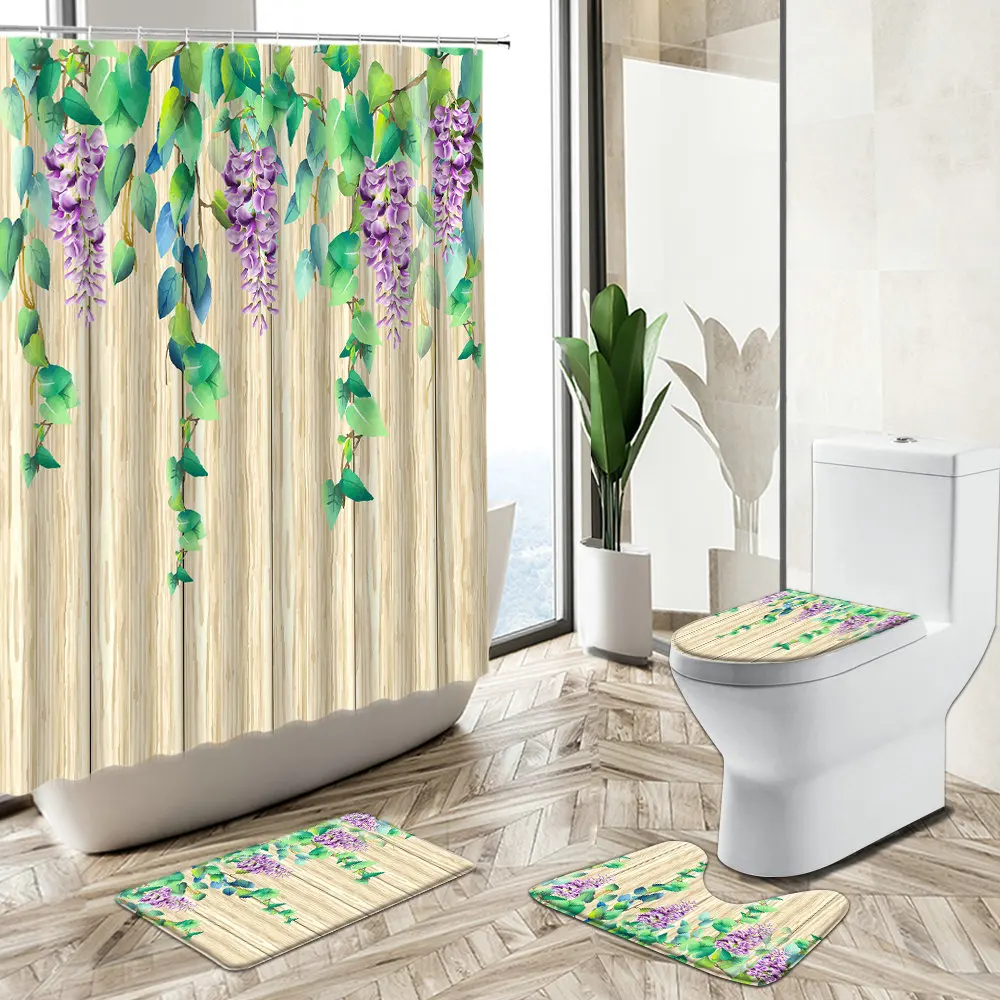 Comprare Pianta Verde Tropicale Cactus Tenda Da Doccia Fiore Foglia Vecchio Design In Legno Decorazioni Per Il Bagno Tappeto Antiscivolo Copriwater Set Tappetino Da Bagno