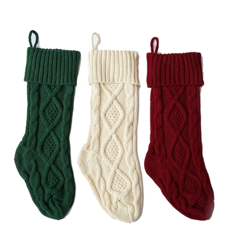 

3-Piece Set Of Knitted Woolen Home Wall Decoration Candy Bag Socks Set Diamond Gift Bag Socks Ornaments