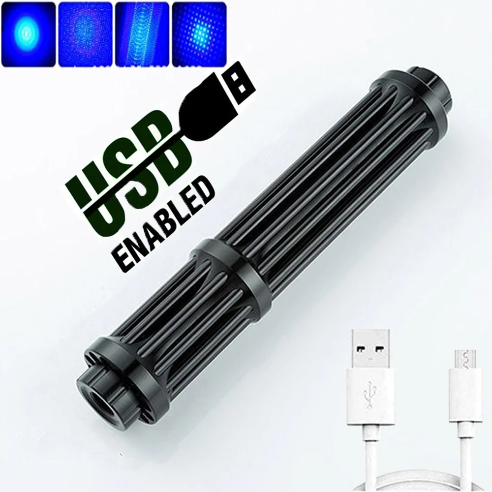 

USB High power Laser Point Blue Beam Visible laser Torch Strong Focusable Super Fire Burning Wood Tactical Laser Pen Military