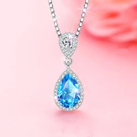 925 sterling silver female luxury necklace chain blue red crystal sweet pendant necklace for woman girl wedding jewelry