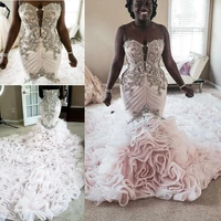 ruffles crystal mermaid wedding dresses plus size sweetheart lace up corset african sparkly church wedding gown