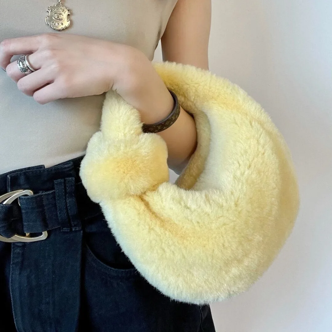 Knot Handle Faux Fur Handbags for Women Winter Cute Ladies Hand Bag Fairy Female Purses and Clutch Plush Small Brand Designer |