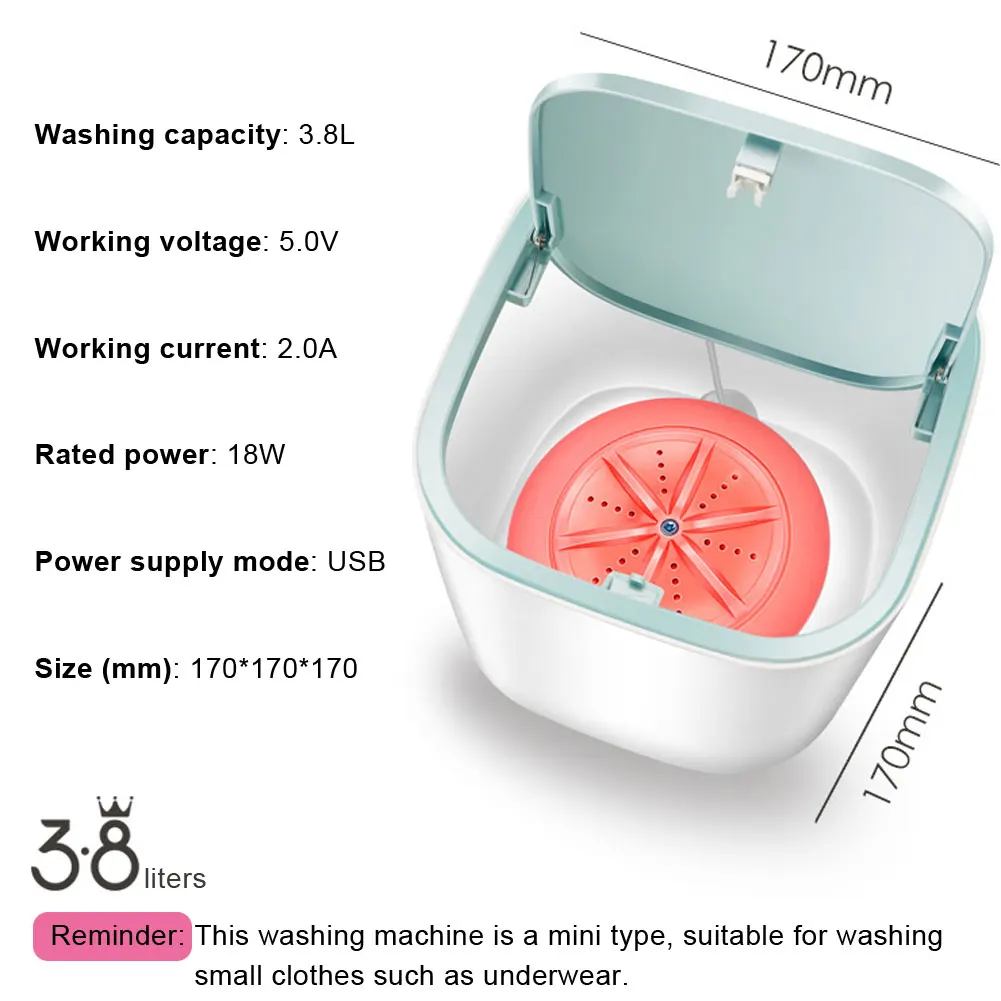 

3.8L Ultrasonic Turbo Mini Washing Machine Household Small Portable USB Super Shock Wave Washing Machine Underwear Baby Clothes