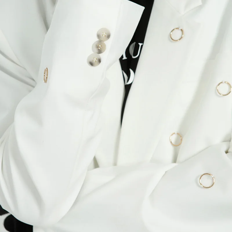 

JING ZHE Solid Jacket Men Korean Style Blazer Suits Male Fashion Casual Harajuku Women Jackets Streetwear Small Iron Ring Decor