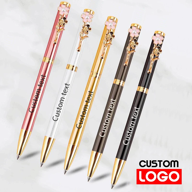 New Fashion Pearl Peach Blossom Pen Business Office Sign Pen Wholesale Advertising Metal Ballpoint Pen Custom Logo Student Gift 20pcs lot wholesale large diamond metal ballpoint pen metal pen crystal pen advertising pen gift pen custom logo