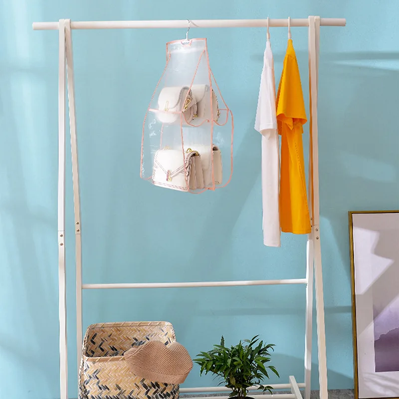 

Anti-Dust Handbag Purse Organizer 6 Pockets Dust-Proof Transparent Clothes Shoe Hanging Bag Dormitory Wall-Mounted Storage Bags
