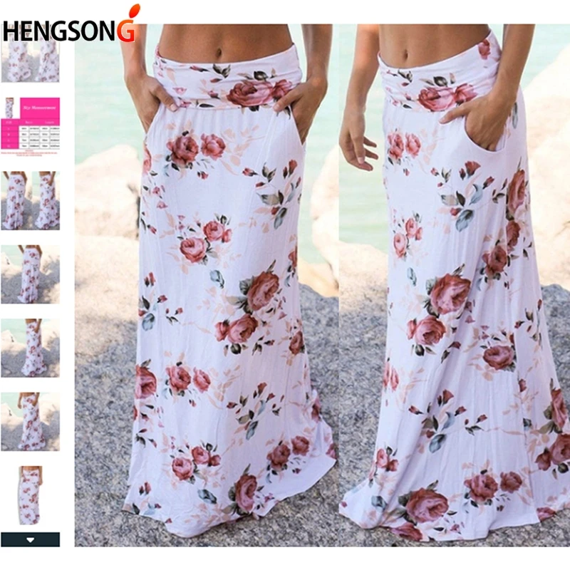 Женская Длинная пляжная юбка с карманами Повседневная Макси-юбка цветочным