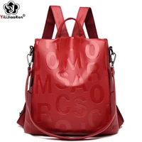 fashion letter backpack women soft leather backpacks female shoulder bags designer large capacity backpack for girls school bag