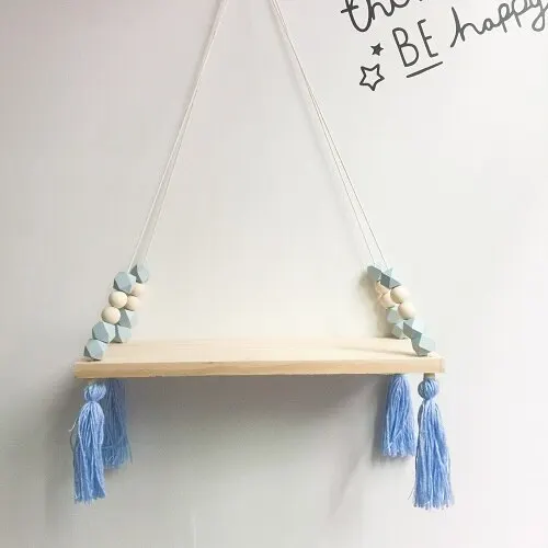 light blue Loozykit детский Органайзер для спальни для игрушек деревянные полки DIY деревянные бусины настенная полка для хранения полочки-органайзеры украшения для дома - Цвет: light blue