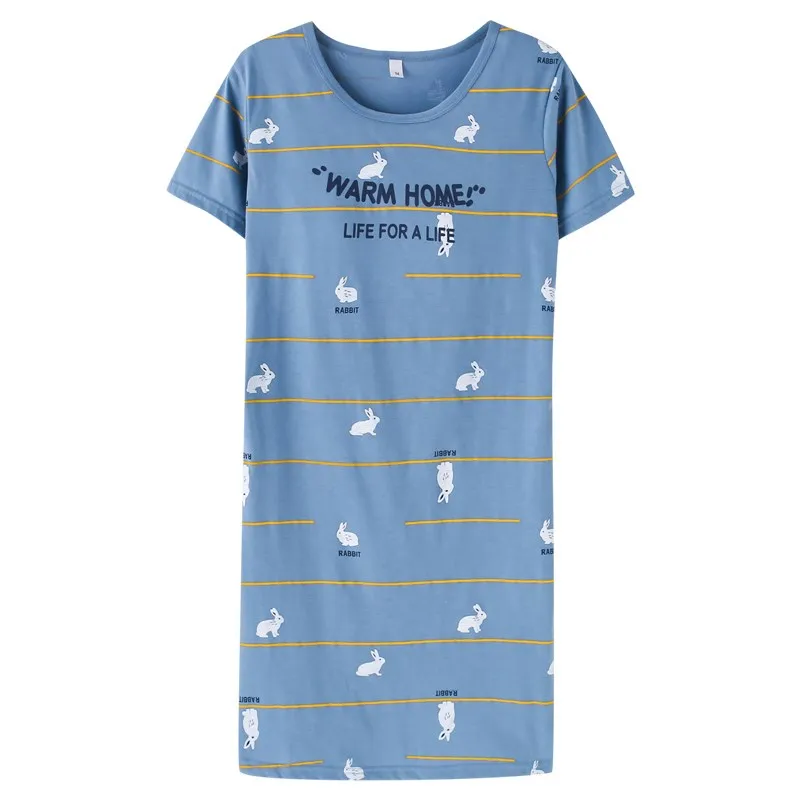 

Summer Cotton Women Nightgowns Knee-Length Nightdress Casual Striped Sleepshirts Sleeping Dress Big Size XXXXL Home Clothing