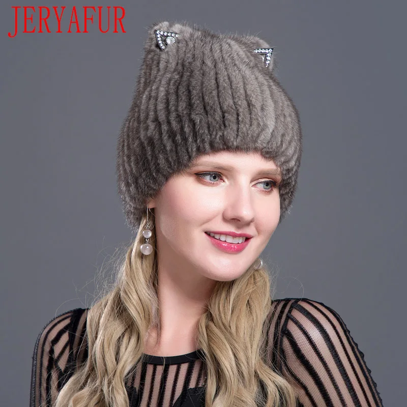 FANSHEFEIER/ модная норка в русском стиле, шапка из лисьего меха, Модная молодежная зимняя женская шапка с кошачьими ушками, милая норковая шапка, лыжная шапка, меховая шапка