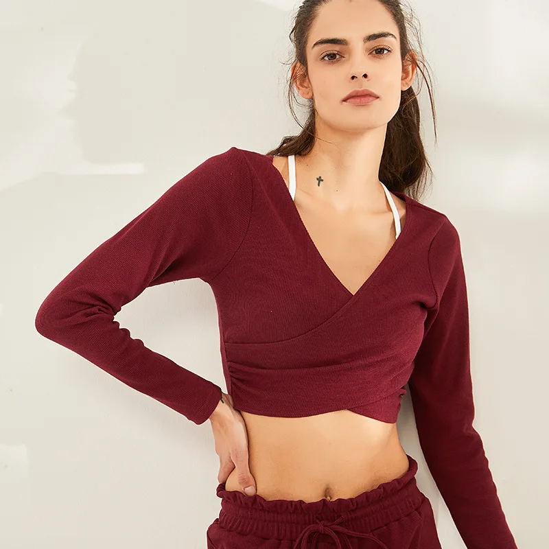 Women Yoga Shirt Pants Gym Fitness Suits Long Sleeve Running Sports Clothing Sportswear Casual V-neck Dancing Set XA12B | Спорт и