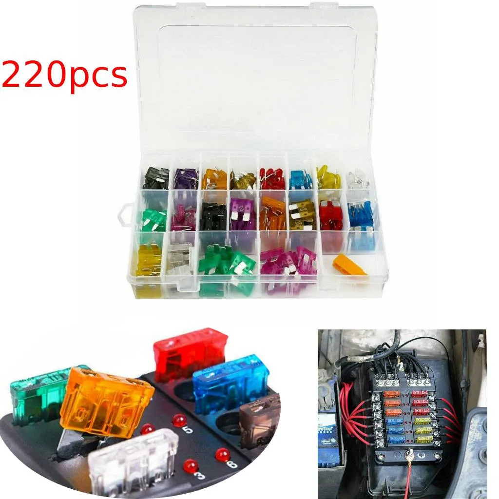

220PCS Car Fuses 19mm + 11mm 2-35A Set Amp With Box Clip Assortment Auto Blade Type Fuse Set Truck Auto Fuse Set