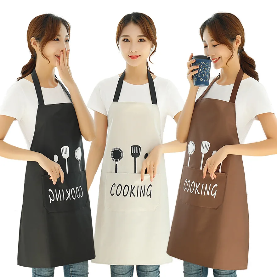 

Household Kitchen Apron Female Waterproof Oil Resistant Waist MEN'S Overalls Fabric Bib With Pocket Home Cleaning Tool