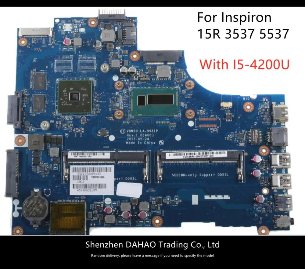 

LA-9981P or LA-9982P Laptop motherboard for Dell Inspiron 15R 5537 3537 mainboard with I5-4200U 2GB graphics card 100% Tested OK