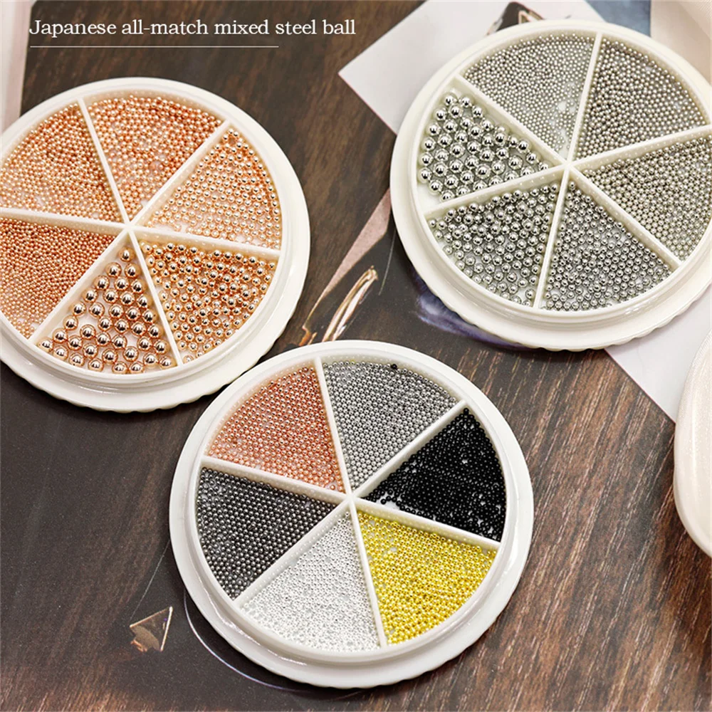 

0.8-3.0mm Stainless Steel Nail Art Caviar Decoration Mini Metal Mixed Size Small Bead Nails Decoration 3D Beads Jewelry 6Grids