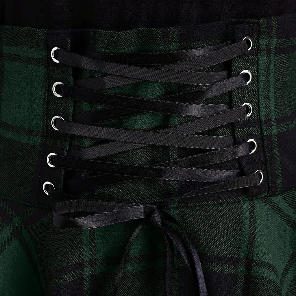 

O-neck Lace Up Tartan Plaid Print Asymmetrical Mini Dress American Clothingplus Size Dresses For Women Fashion Women Casual