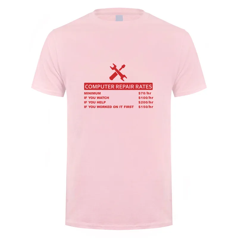 light pink Забавная футболка с компьютерным принтом, летняя мужская футболка с коротким рукавом и круглым вырезом, хлопковая футболка, топы с компьютерным ремонтом, Мужская футболка, OZ-154 - Цвет: light pink