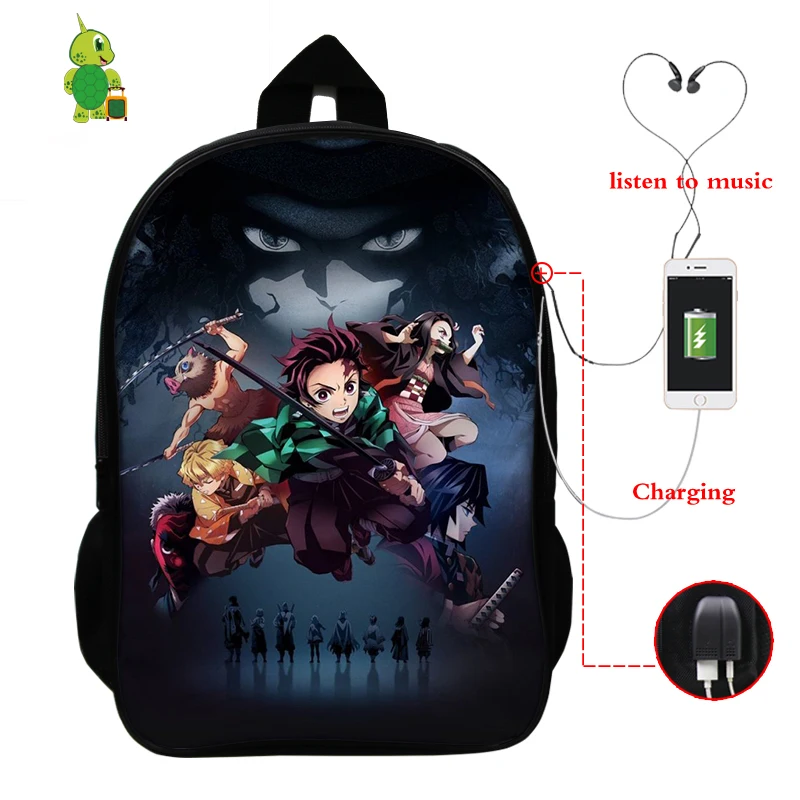 3 Demon Slayer: Kimetsu No Yaiba рюкзак USB зарядка Рюкзак для ноутбука аниме школьные сумки для подростков мальчик девочка путешествия рюкзак - Цвет: 3