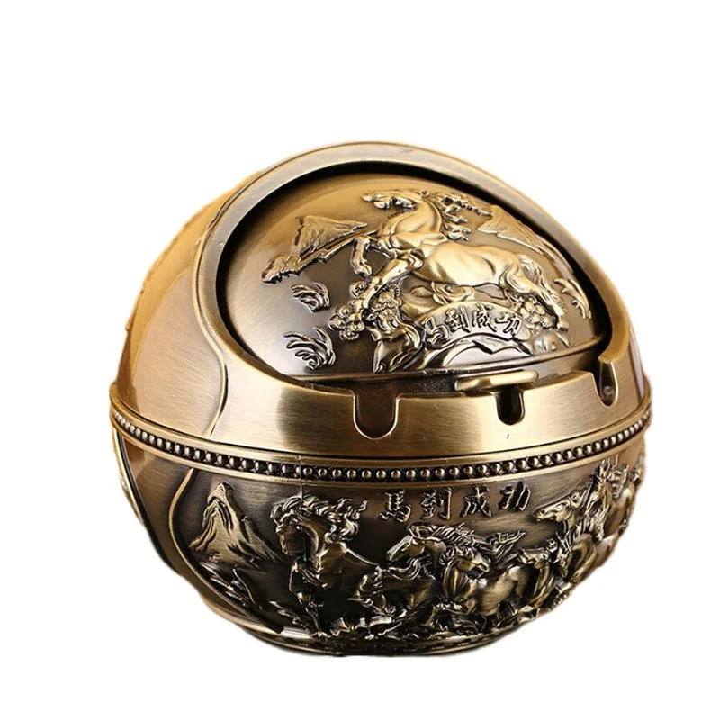 

Креативная Металлическая Пепельница круглой формы пепельница с лошадью-успехом ветрозащитный подарок для отца мальчика друга держатель с...